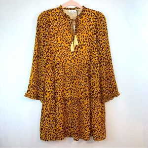 THML Leopard Print Mini Dress - Mustard and Black